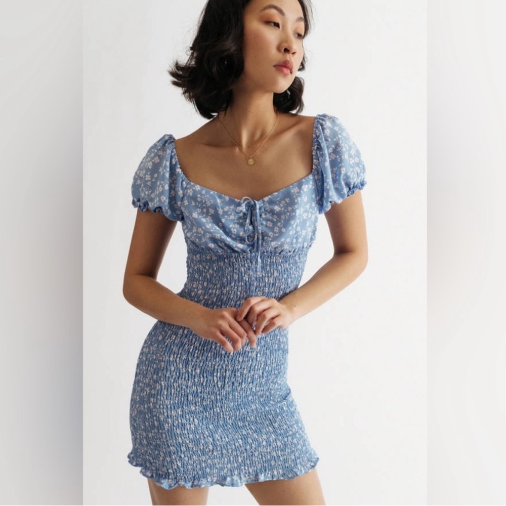 Love Tree Blue Floral Mini Dress